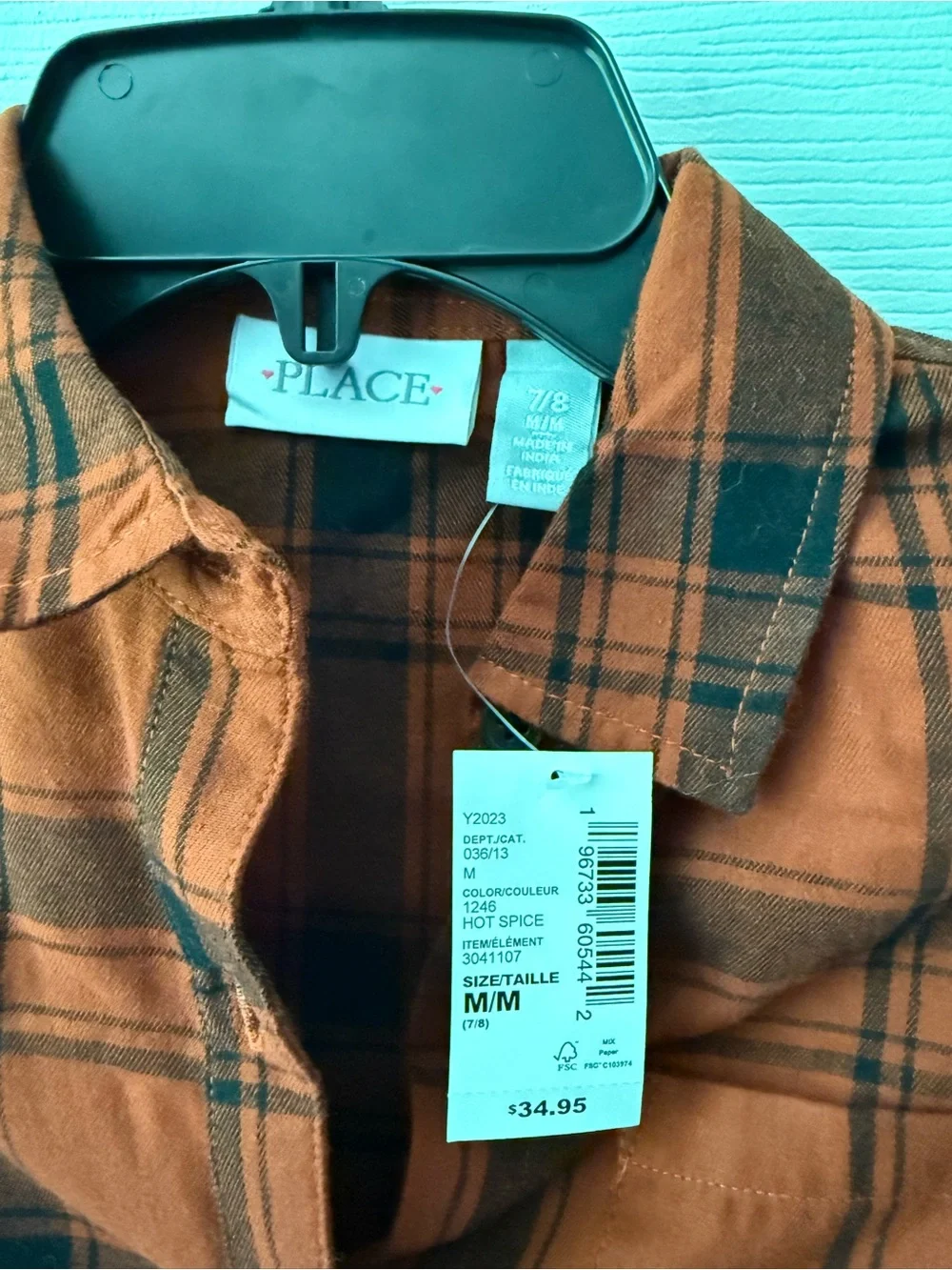 The Children's Place Rust Orange and Black Plaid Button-Down Shirt